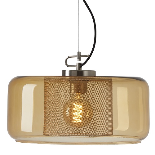 Pendant light SEVENTIES metal-glass bulb 40W 1 without - max. mat excl. nickel-amber x / E27 Deco-Mep