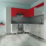 Kitchen furniture kit red colour TOP and white drawers; excl. oven-microwave-sink-mixer
