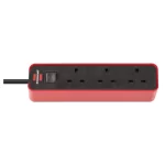 Color Extension Socket 3-way 1.5m H05VV-F 3G1.5 red/black with switch *GB*