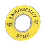 Legend holder Ø60 for emergency stop, plastic, yellow, marked EMERGENCY STOP